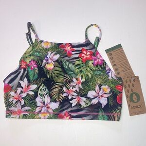 DONA JO Tropical Floral Sport Bikini Swim Top in Pink & Green - Size 1 Small MD